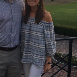 bishop + young off the shoulder stripped top